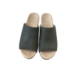 Dansko Maci Teal Leather Slide‎ Sandles Size 37 7.5 Chunky Heal EUC Women's